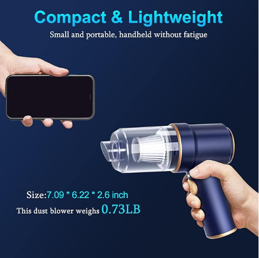 LX-CVC-BS50 2-in-1 Mini Cordless Car Vacuum & Air Duster with High Suction, HEPA Filter, and 6 Nozzles