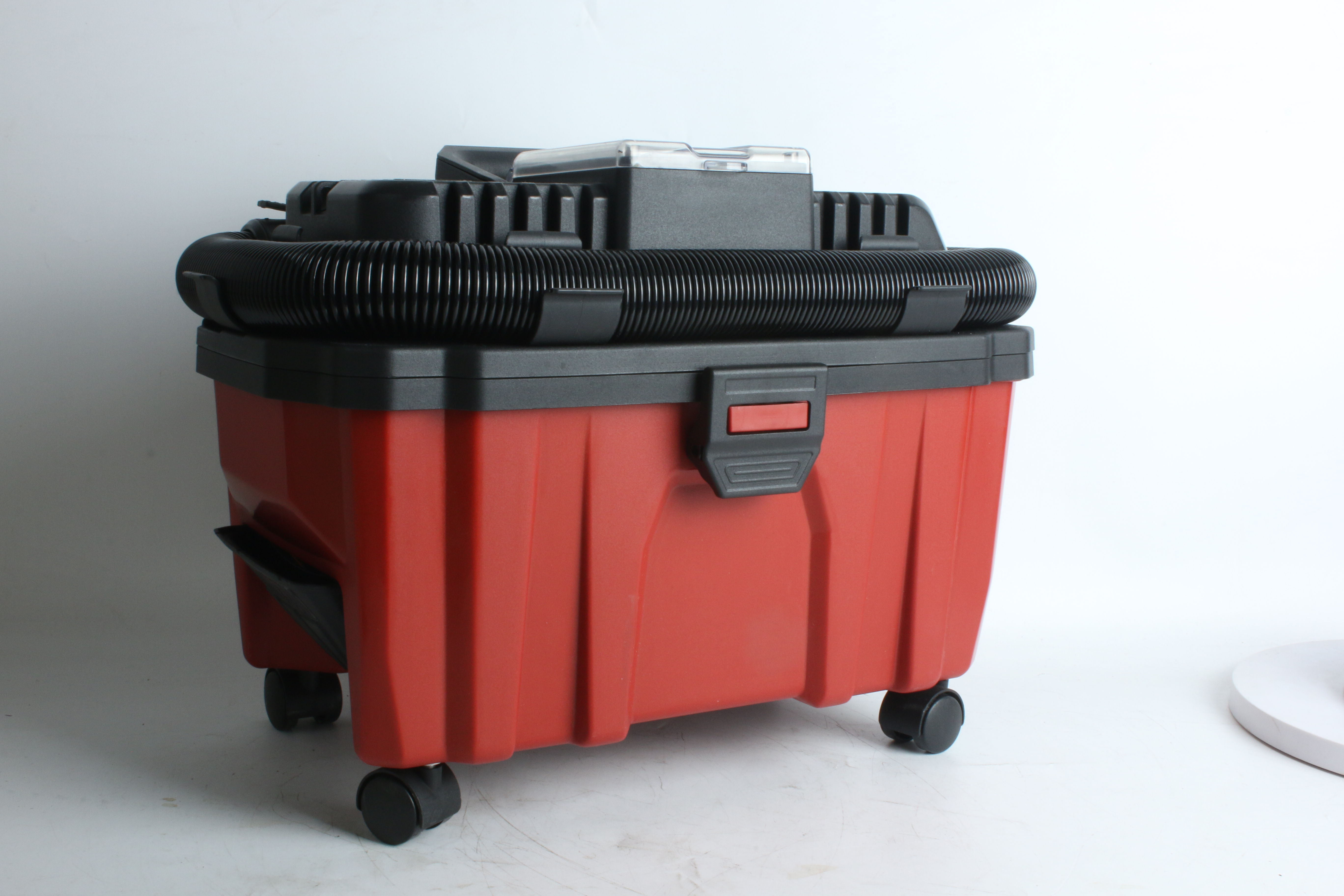 Compact Red Barrel Wet Dry Vacuum Cleaner with Powerful Suction