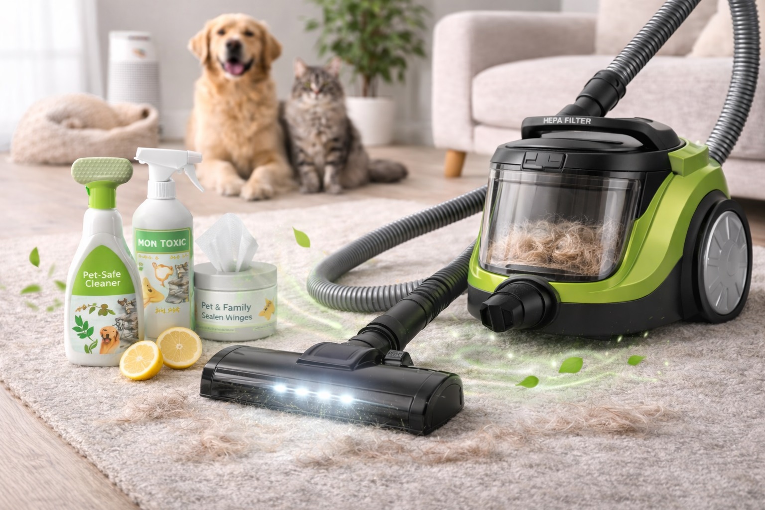 Non-Toxic Pet Vacuum Cleaner with Safe Cleaning Kit – Green HEPA Canister