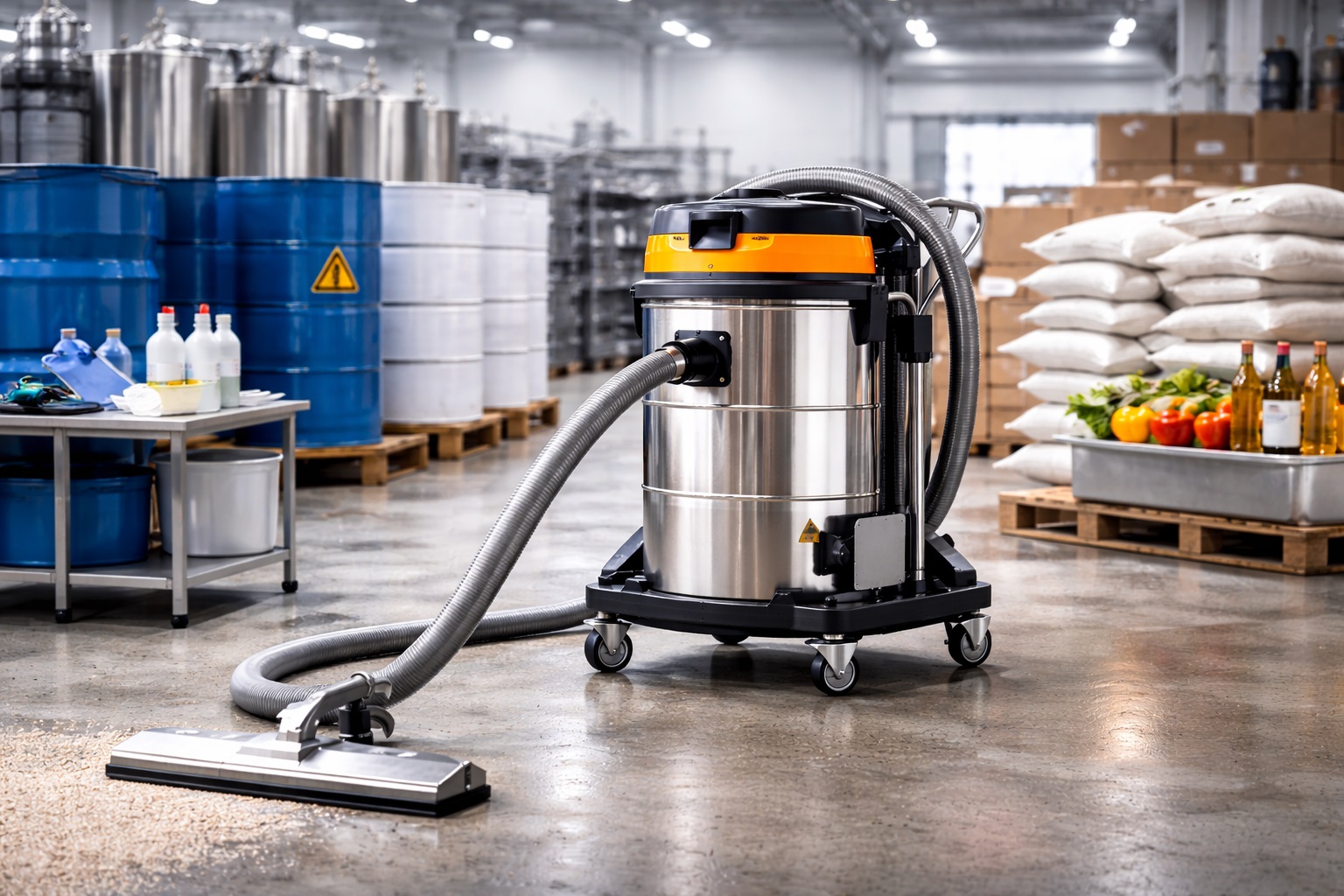 Chemical-Resistant Industrial Vacuum – Wet & Dry for Food & Logistics Zones