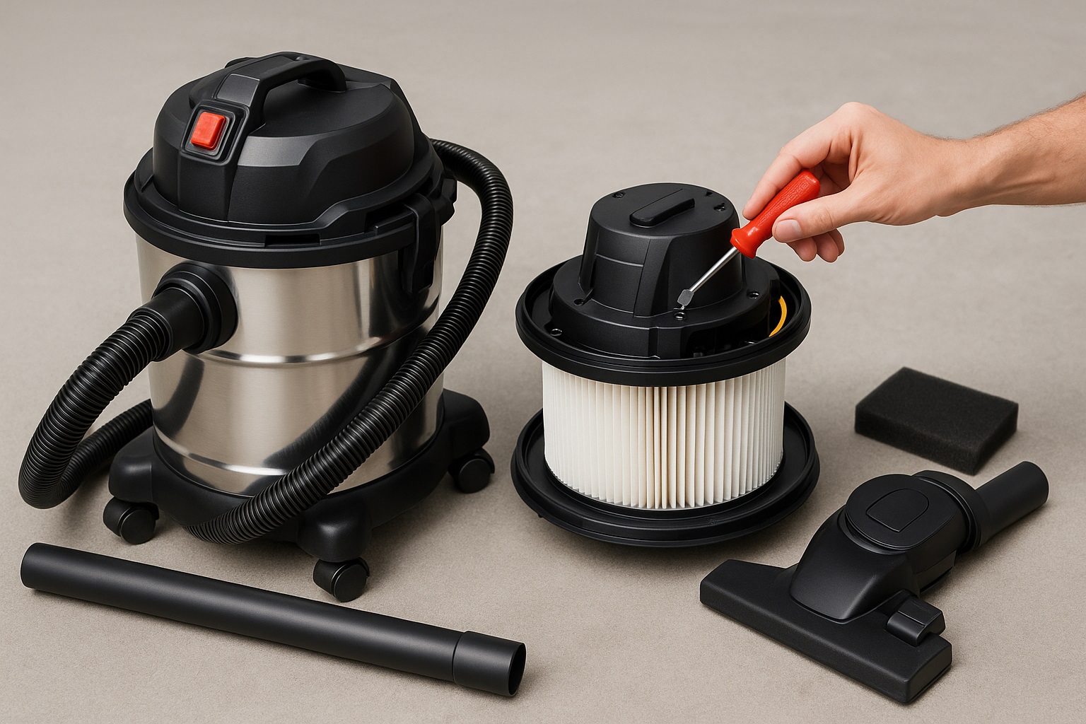 Low Noise 25L Stainless Steel Vacuum Cleaner – Quiet Barrel Wet Dry Cleaner for Hardwood Floor and Indoor Use