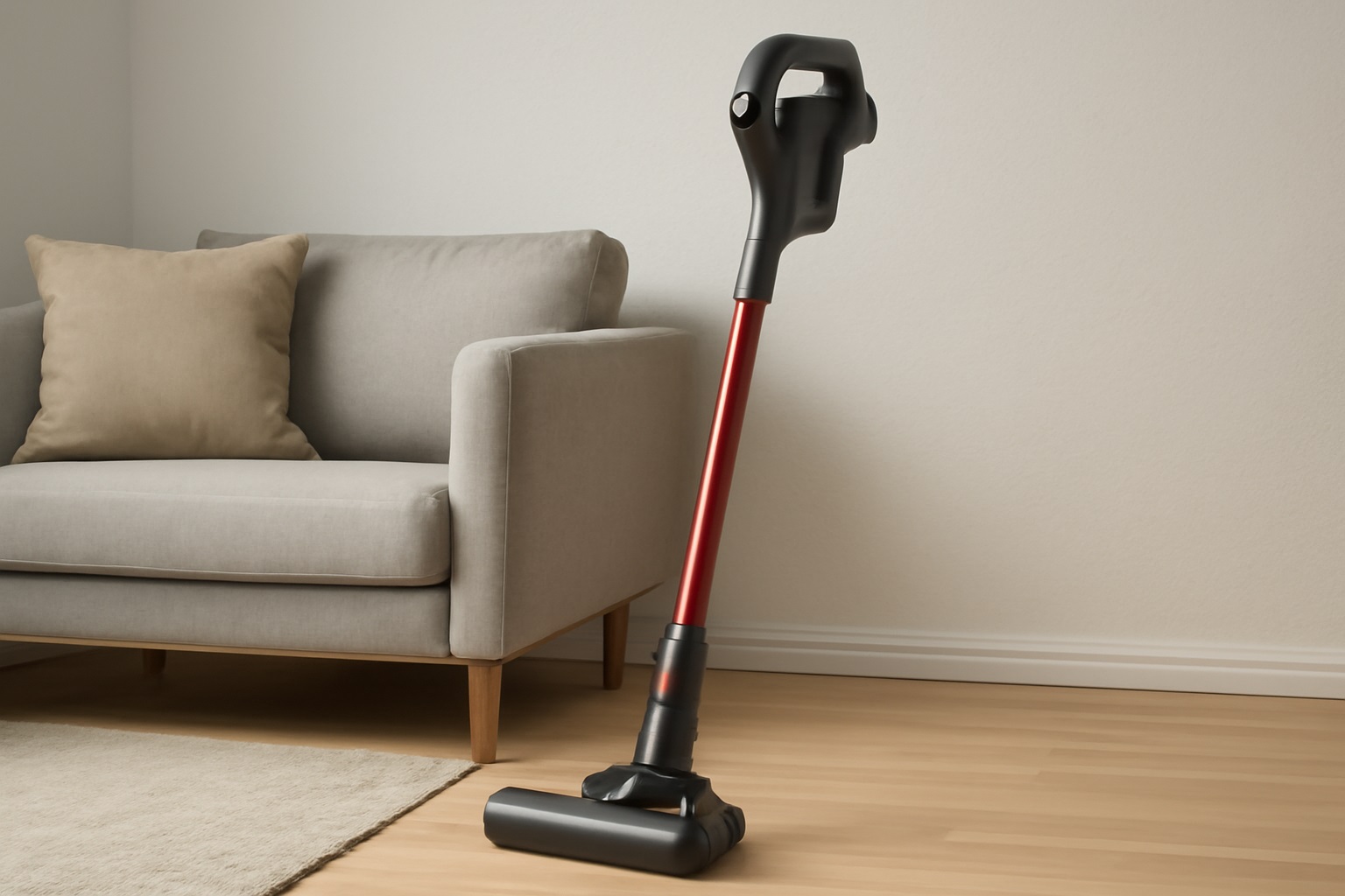 Cordless Lightweight Stick Vacuum Cleaner for Hardwood Floors with Powerful Suction and Red Aluminum Wand