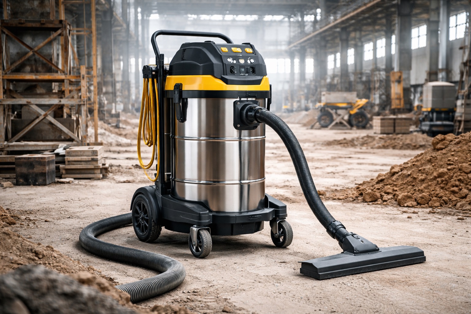 Heavy-Duty Industrial Wet & Dry Vacuum Cleaner with Stainless Steel Tank for Construction Sites