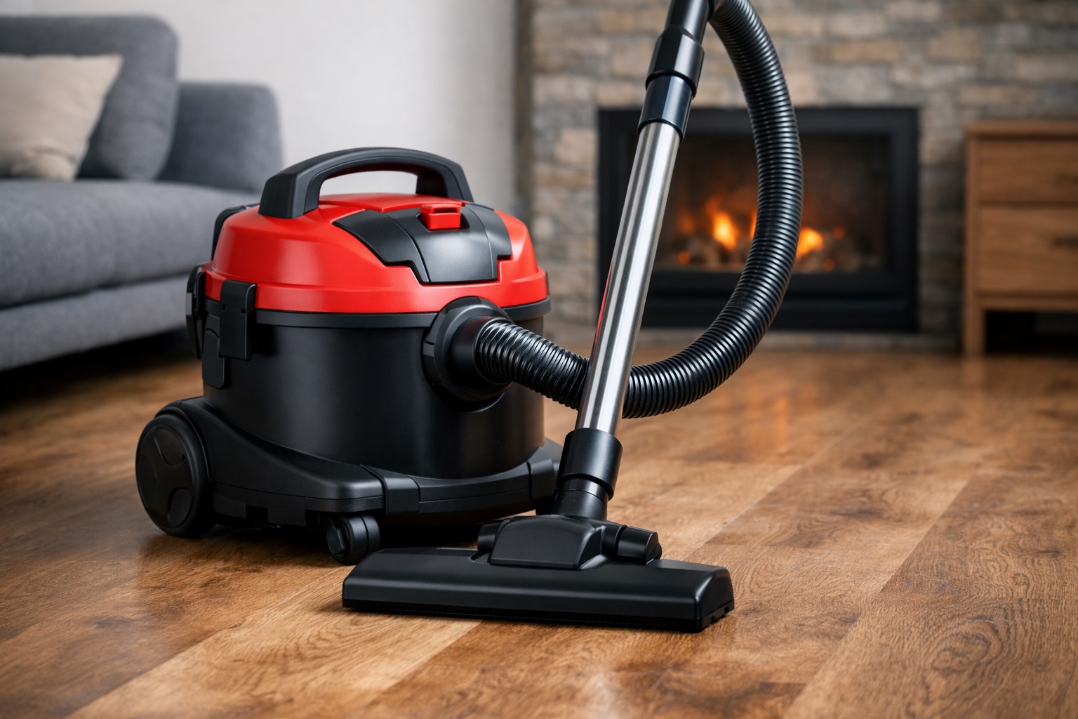 Barrel Vacuum Cleaner with Black and Red Design