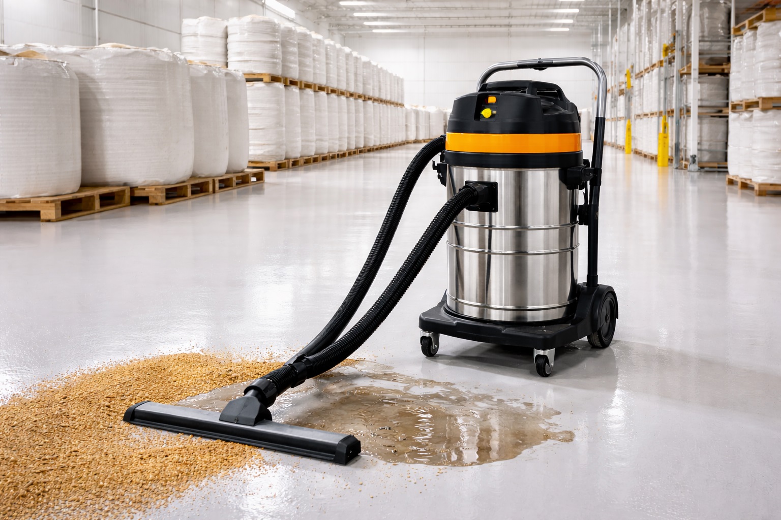 Stainless Steel Industrial Vacuum Cleaner for Wet and Dry Use – Food Grade Floor Cleaning