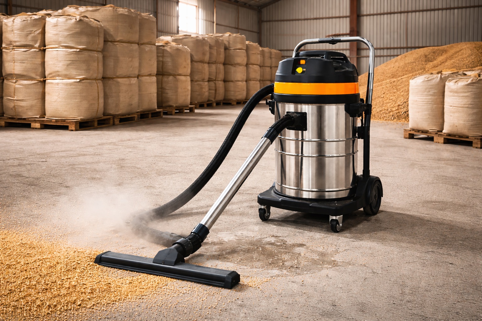 Heavy-Duty Industrial Vacuum Cleaner for Dry Dust and Wet Spills – Grain Storage Ready