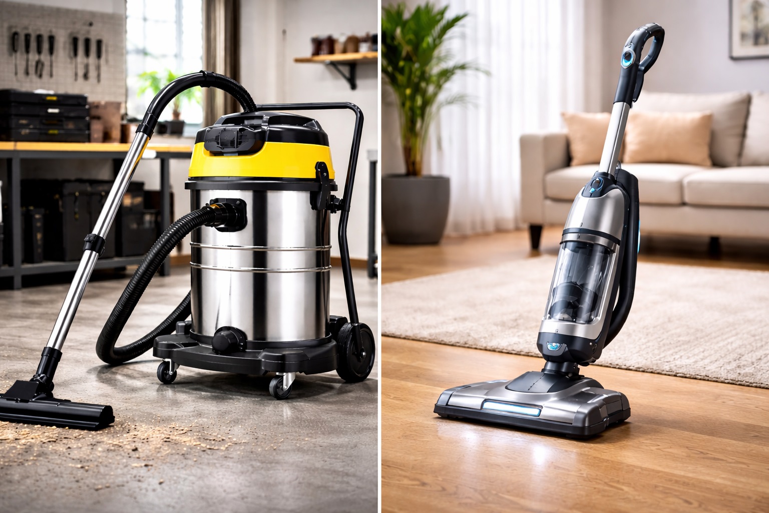 Industrial Wet and Dry Vacuum Cleaner vs Household Vacuum Cleaner Professional Cleaning Comparison