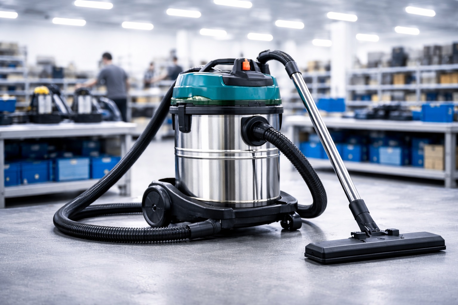 OEM Industrial Wet Dry Vacuum Cleaner with Green Top – Stainless Steel Tank for Commercial Cleaning