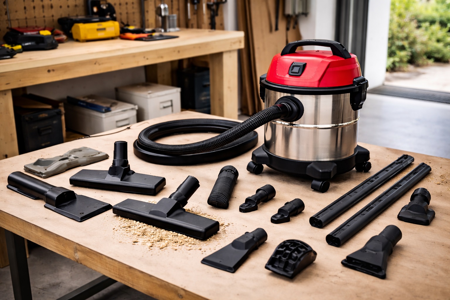 Advanced Barrel Vacuum Cleaner with 12 Multifunctional Attachments – Workshop & Multi-Surface Use