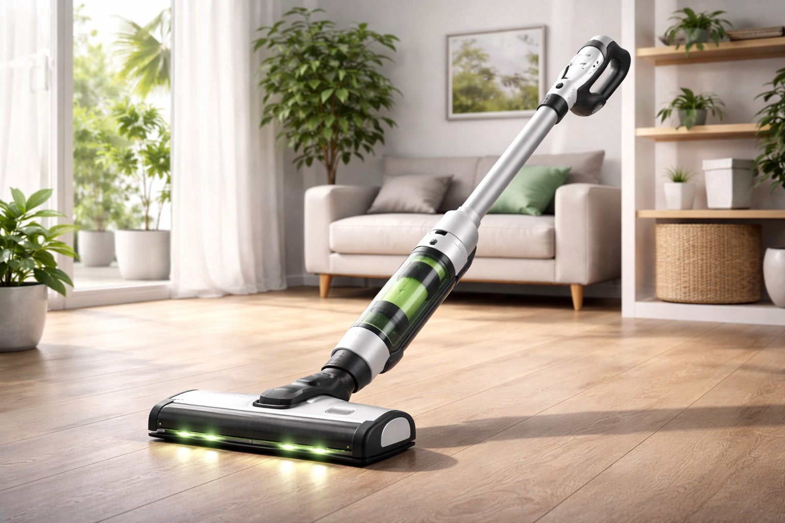 Cordless Lightweight Vacuum Cleaner with LED Brush – Long Handle Design for Small Apartments & Hardwood Floors