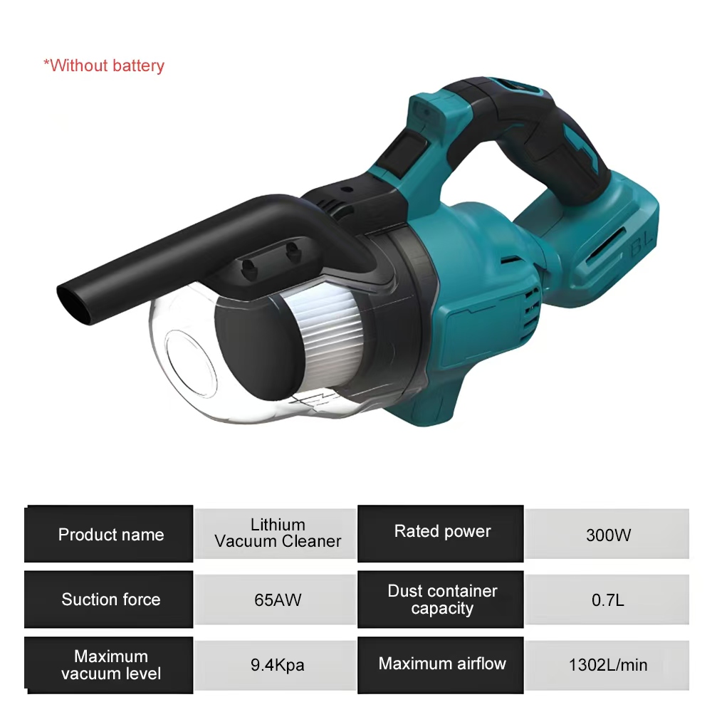 LX-HVC-SH300 Portable 300W Lithium Handheld Vacuum Cleaner Compatible with Makita Battery – 0.7L Dust Capacity, 9.4Kpa Suction