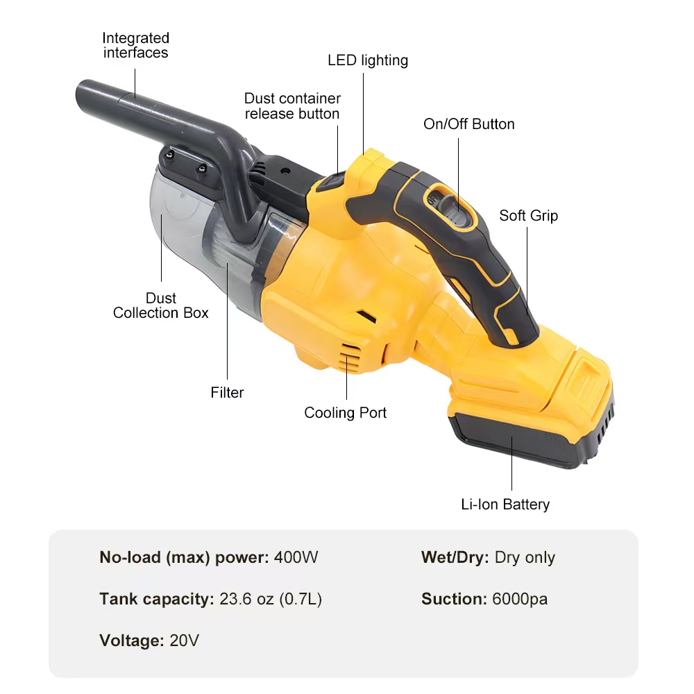 LX-HVC-SH350 Cordless Handheld Vacuum Cleaner – 20V Dry Use with 0.7L Dust Tank & LED Light