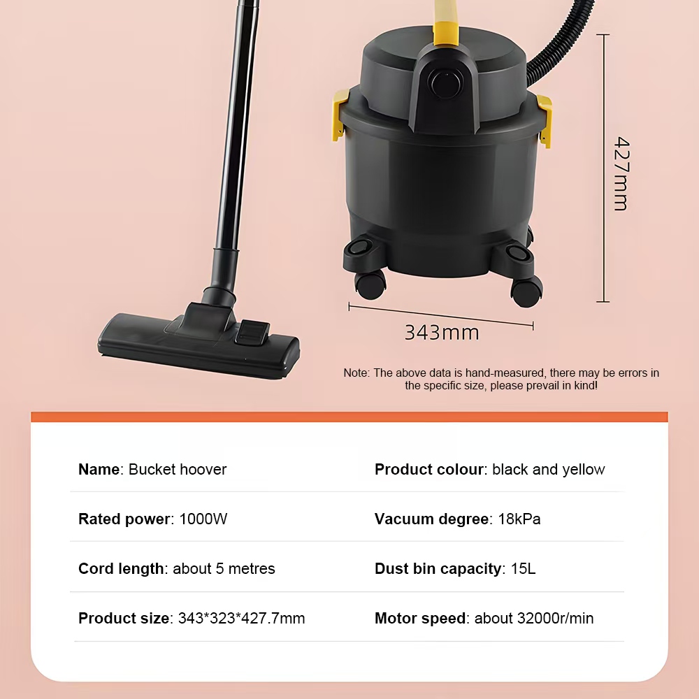 LX-VC-1000W Bucket Hoover Canister Vacuum Cleaner – 15L Capacity, 18kPa Suction, 5m Cord