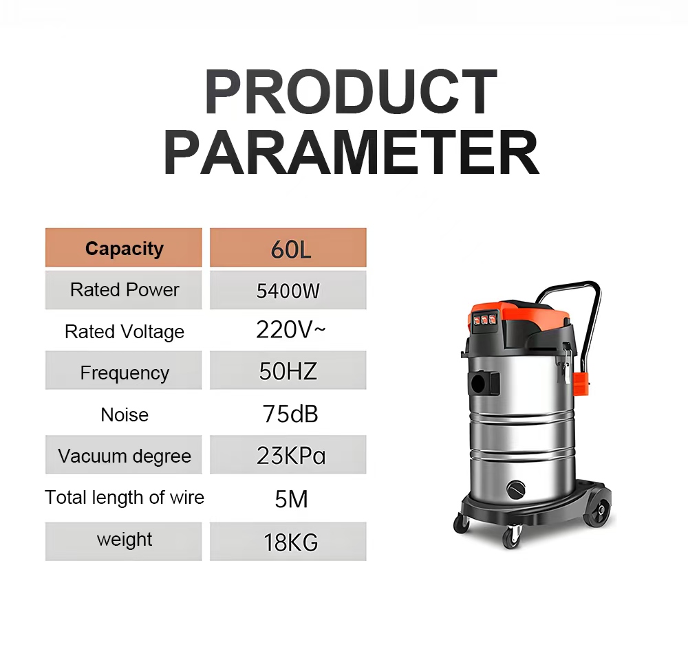 LX-VC-D-5400W Industrial Wet & Dry Vacuum Cleaner – 60L Stainless Steel Tank with Triple Motor