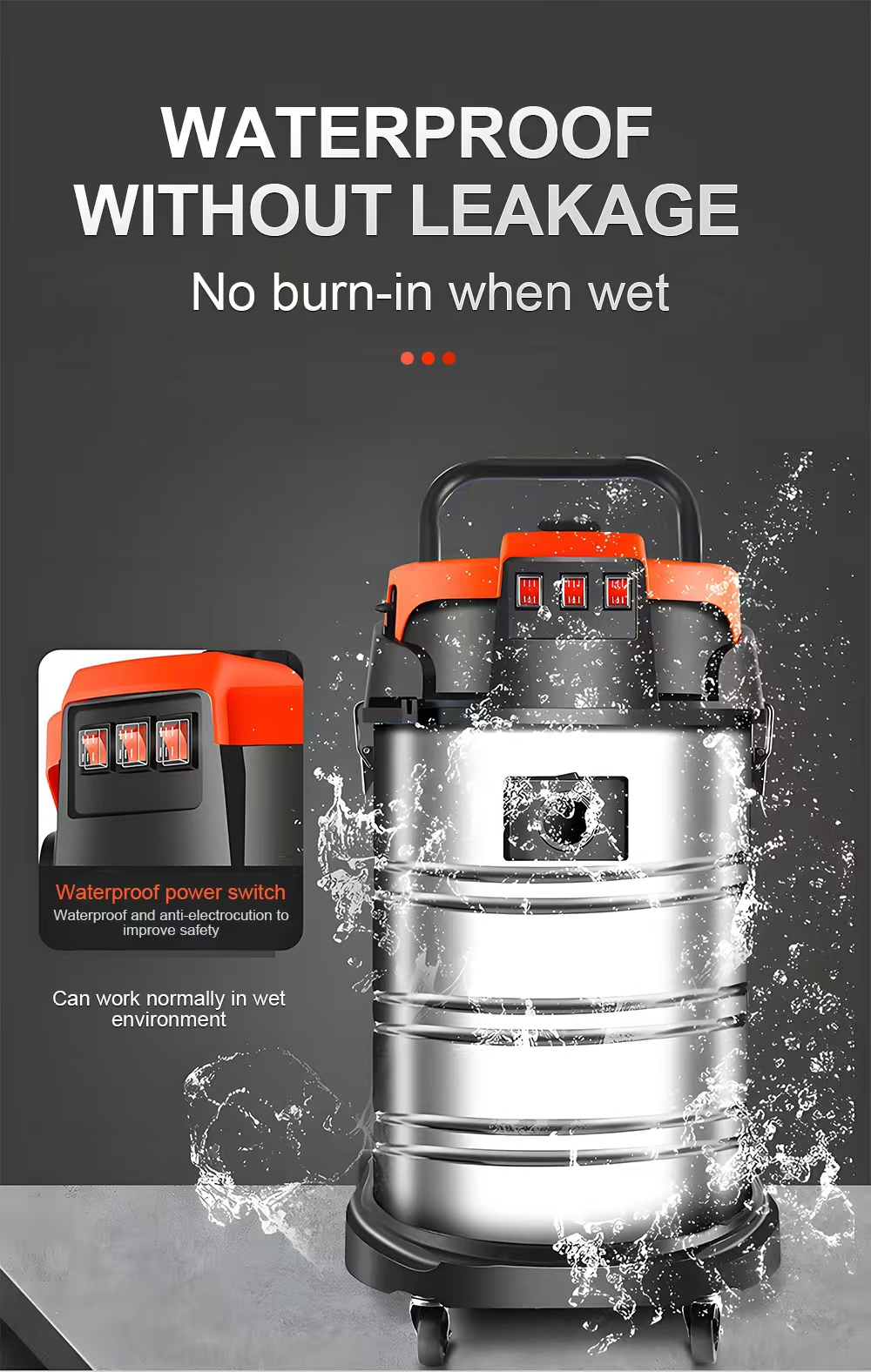 LX-VC-D-5400W Industrial Wet & Dry Vacuum Cleaner – 60L Stainless Steel Tank with Triple Motor