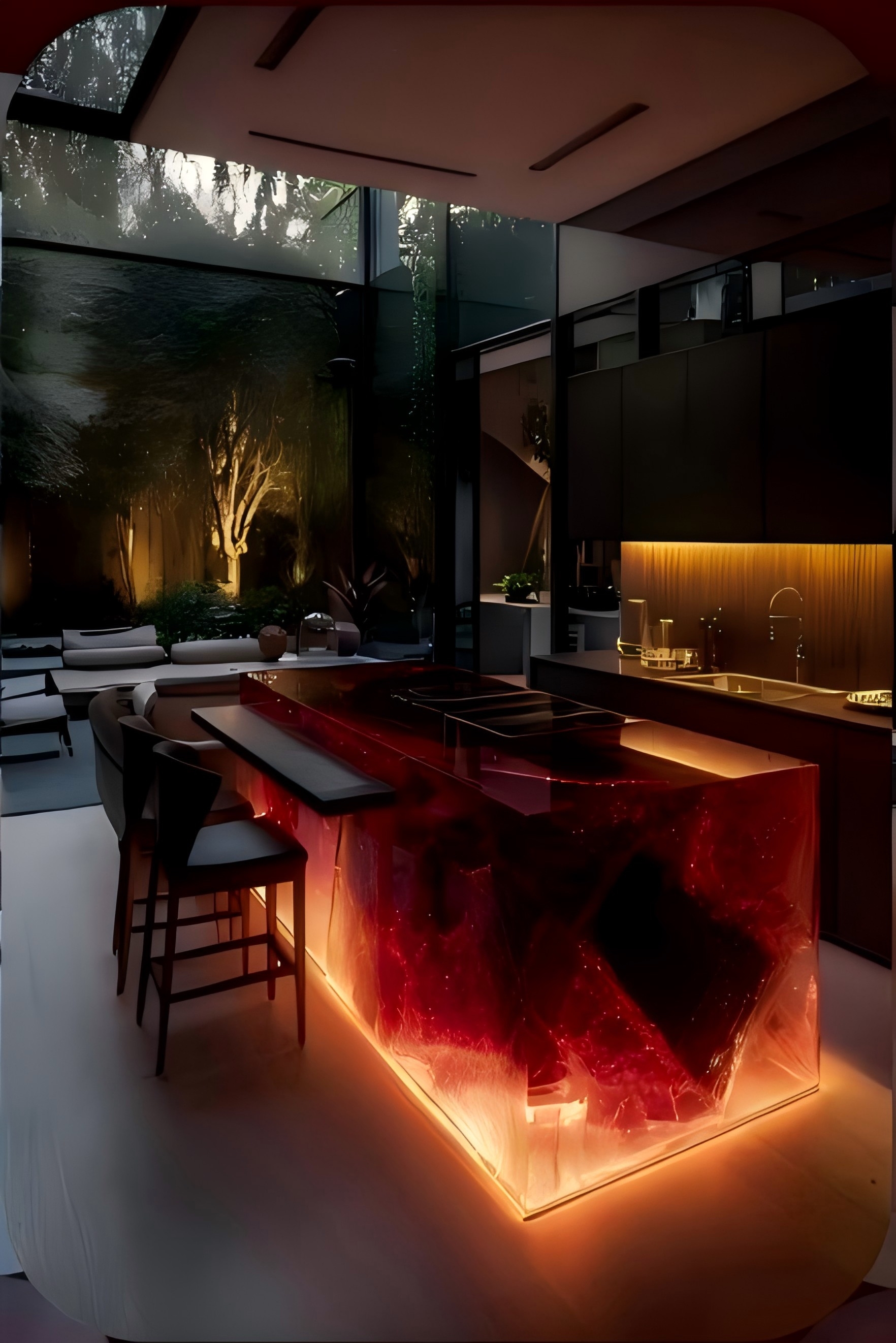Ruby Flame Acrylic Island Counter
