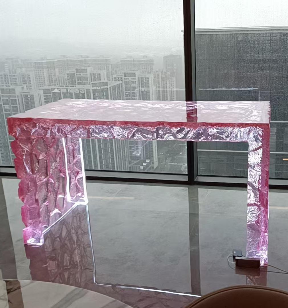 Pink Aurora Artistic Crystal Resin Island with Embedded Lighting