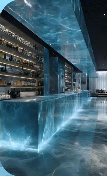 Glacier Blue Crystal Bar Counter | Synthetic Ice-Blue LED Bar Table