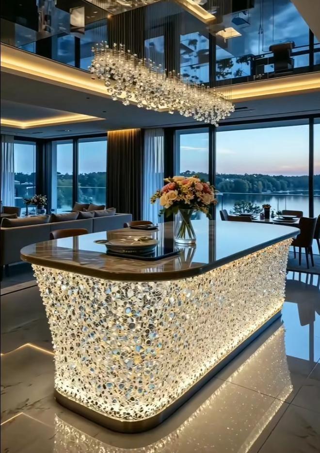 Luxury White Crystal Island Counter