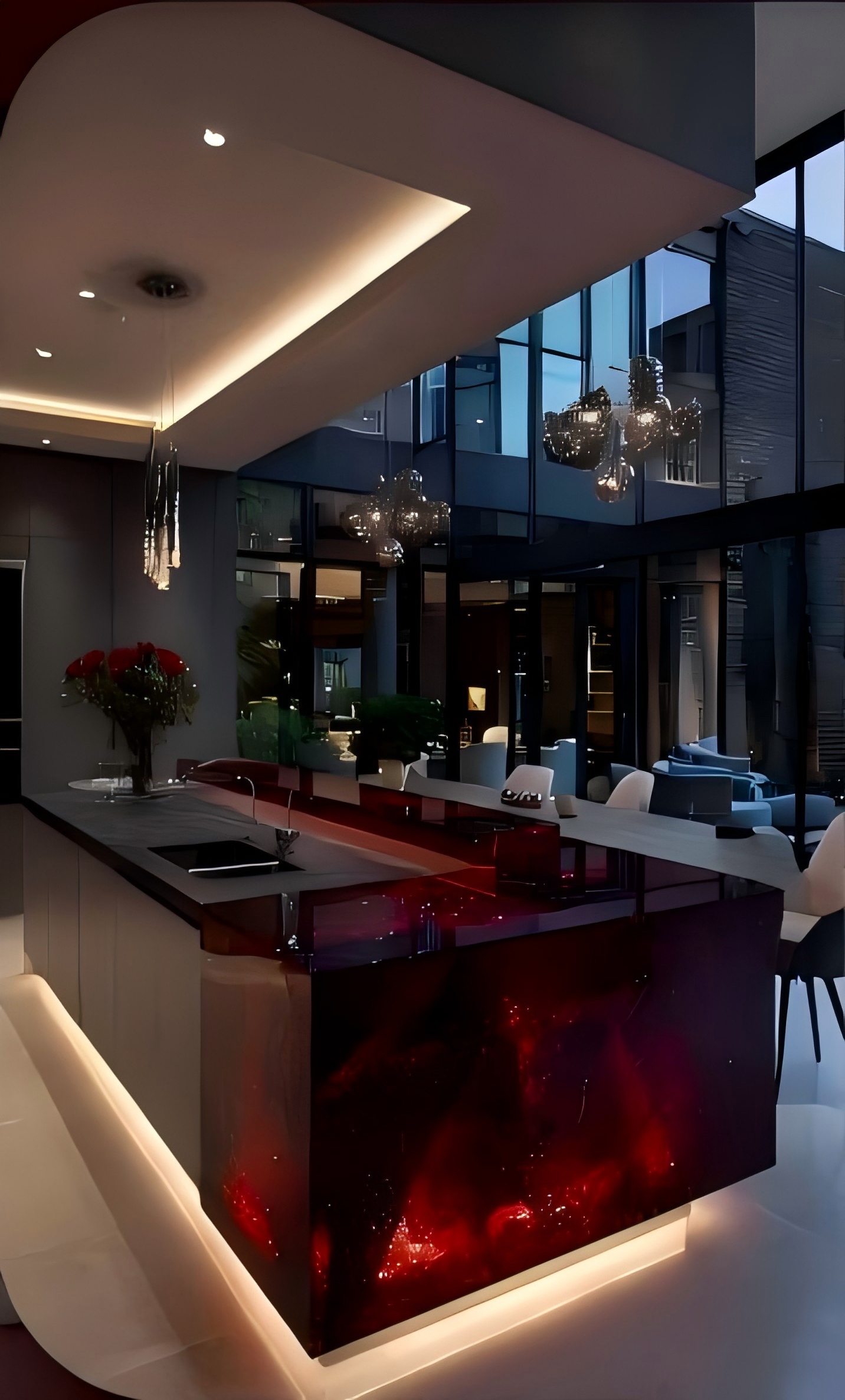 Ruby Flame Acrylic Island Counter