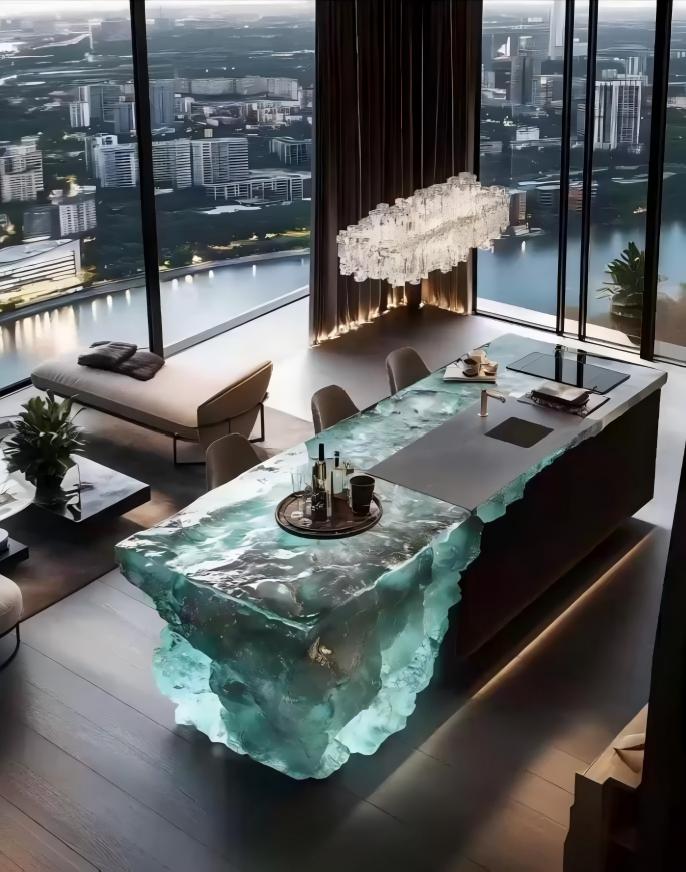 Skyline Blue Synthetic Crystal Kitchen Island