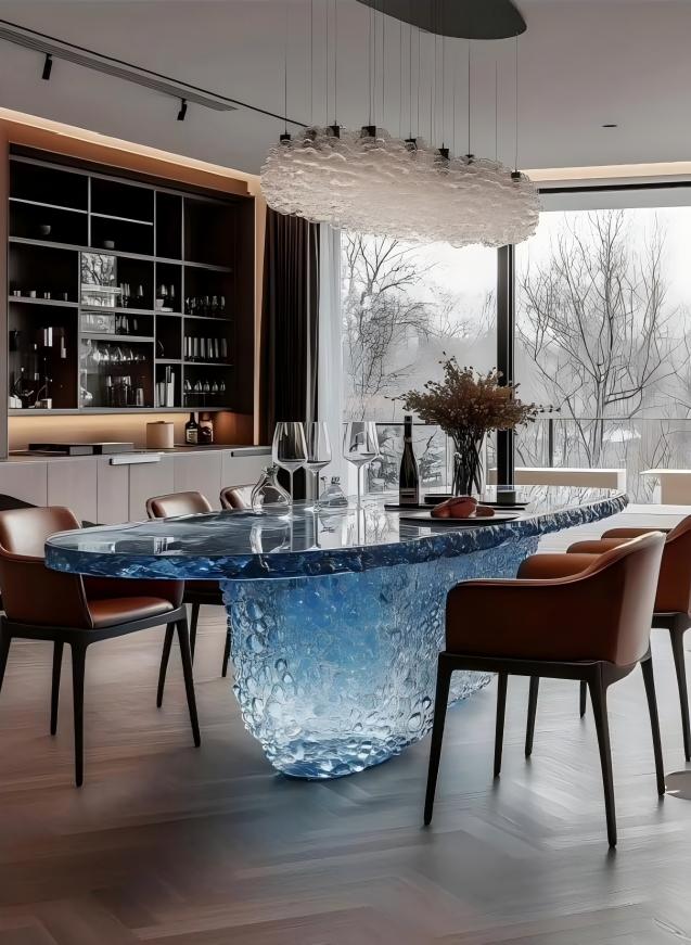 Ocean Blue Curved Crystal Island