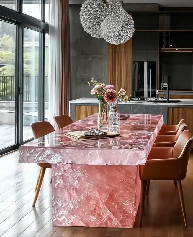 Pink Synthetic Crystal Dining Table
