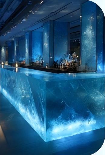 Glacier Blue Crystal Bar Counter | Synthetic Ice-Blue LED Bar Table