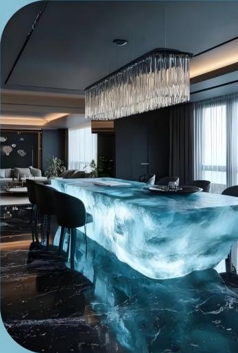 Arctic Core Crystal Dining Table | LED Ice-Inspired Synthetic Crystal Furniture