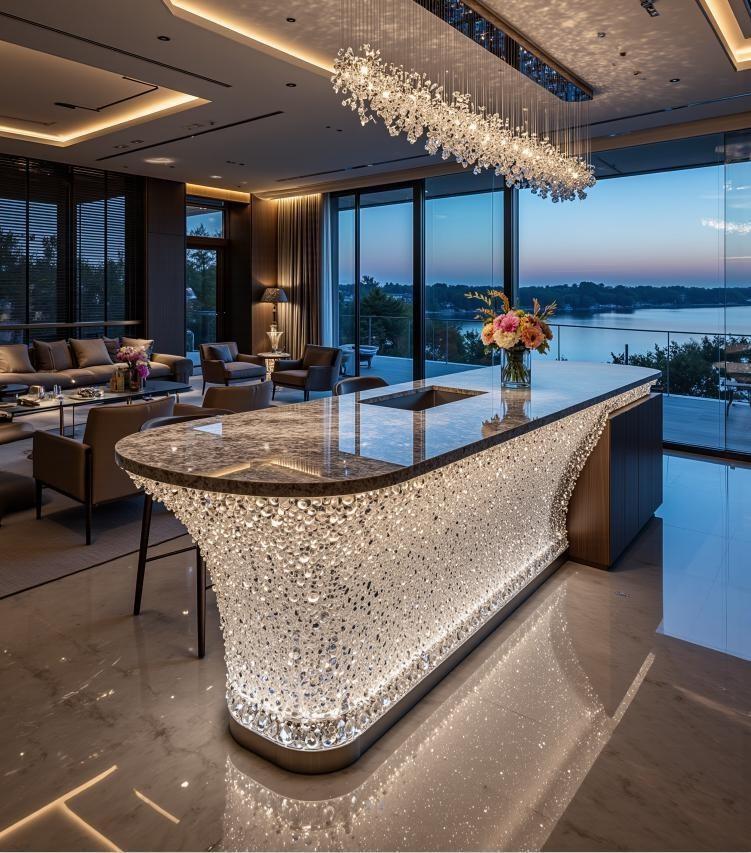 Gem-Embedded Crystal Bar Counter