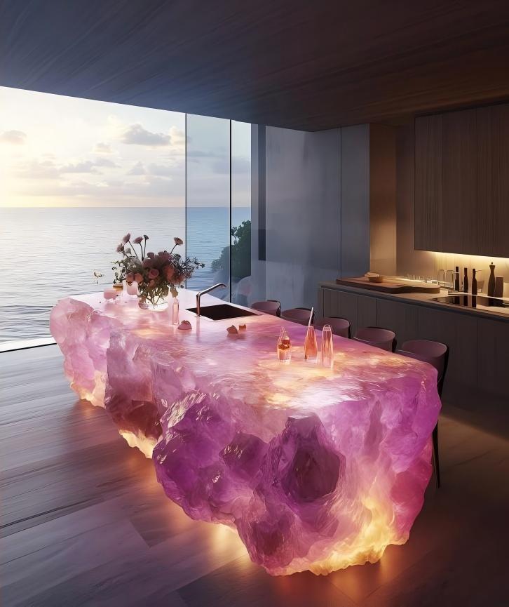 Sunset Core Glowing Rock Island Table