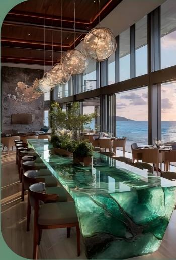 Emerald Gemstone Island Table | Luxury Green Crystal Dining Island