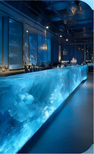 Glacier Blue Crystal Bar Counter | Synthetic Ice-Blue LED Bar Table