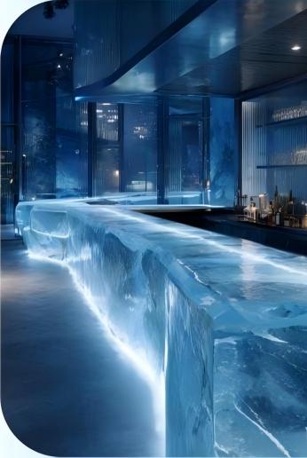 Glacier Blue Crystal Bar Counter | Synthetic Ice-Blue LED Bar Table