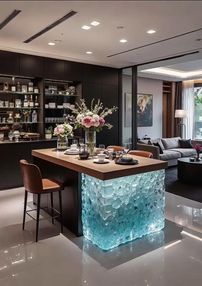 Illuminated Aqua Gemstone Island