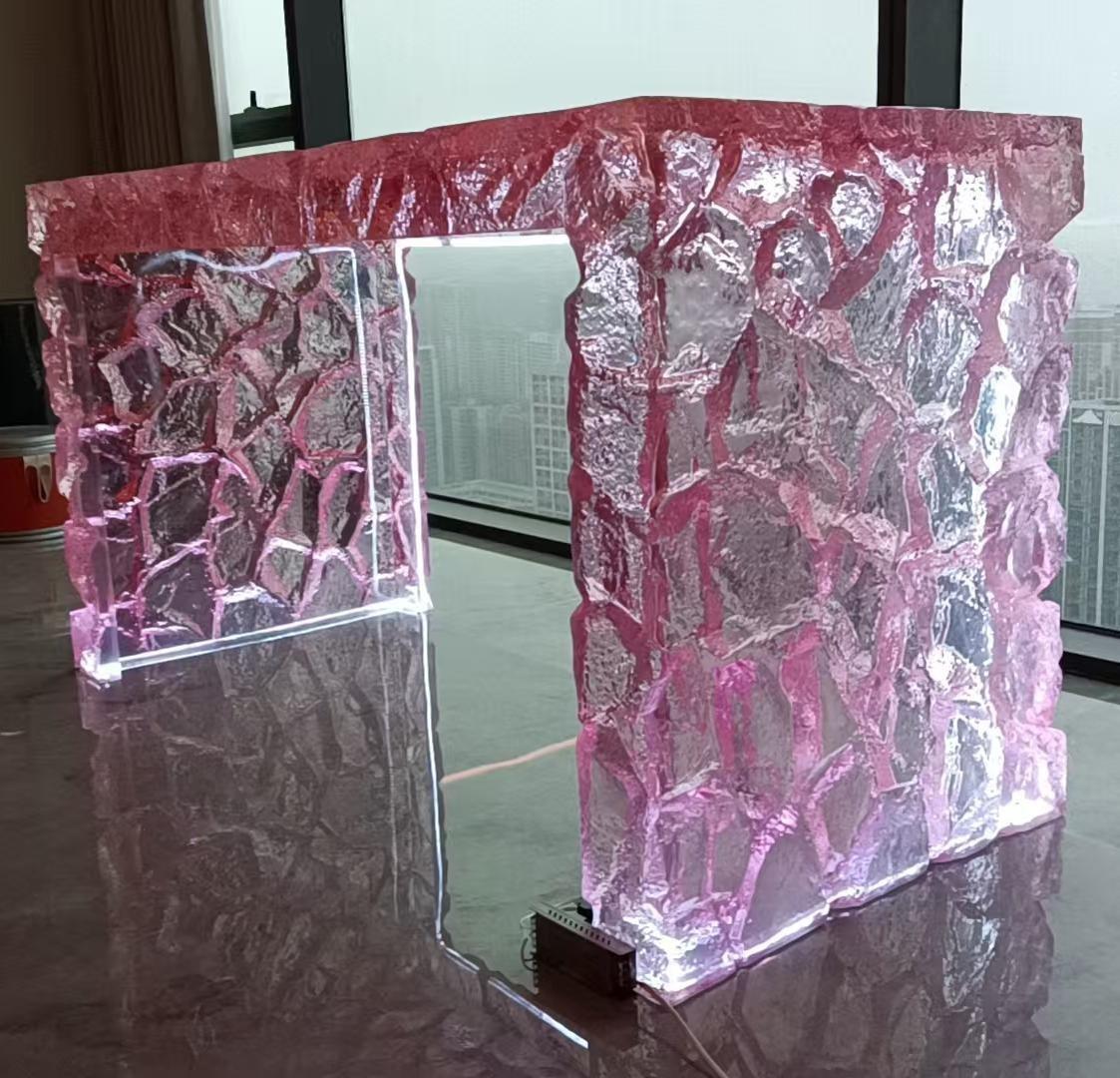 Pink Aurora Artistic Crystal Resin Island with Embedded Lighting