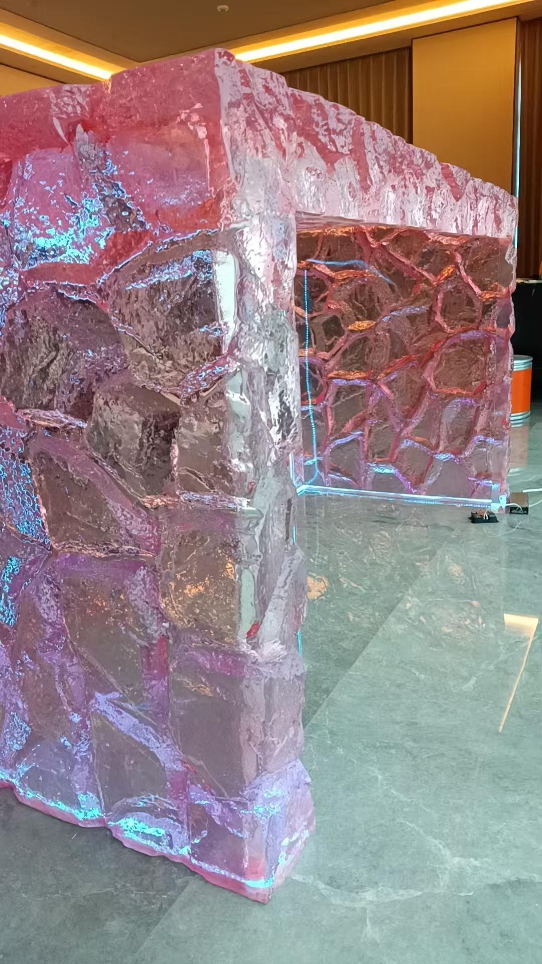 Pink Aurora Artistic Crystal Resin Island with Embedded Lighting