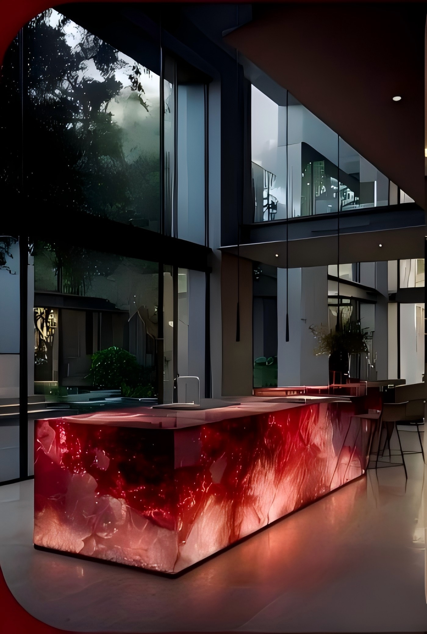Ruby Flame Acrylic Island Counter