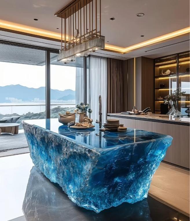 Luxury Deep Blue Crystal Kitchen Island