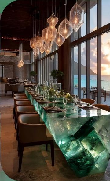 Emerald Gemstone Island Table | Luxury Green Crystal Dining Island