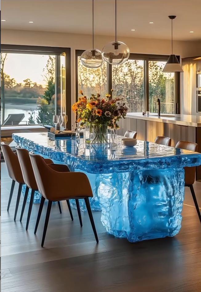 Lakeside Dawn Blue Crystal Dining Island