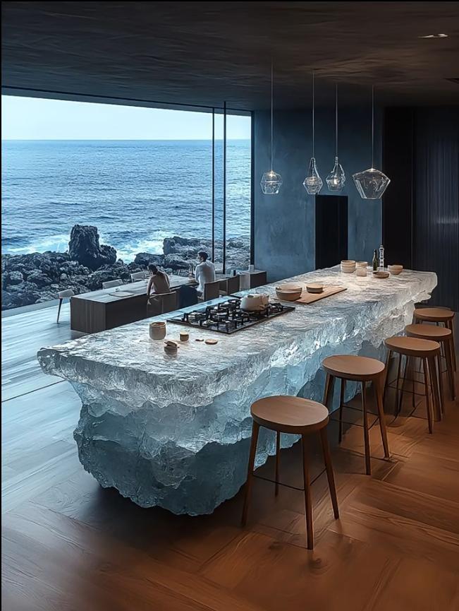 Monolithic Blue Crystal Kitchen Island