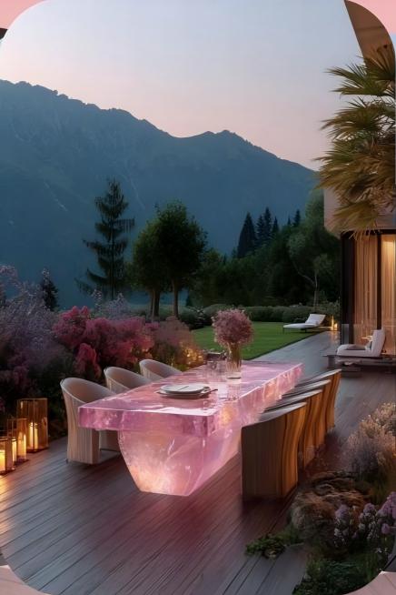 Pink Crystal Outdoor Dining Table