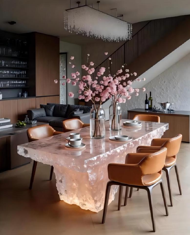 Raw Pink Crystal Dining Island