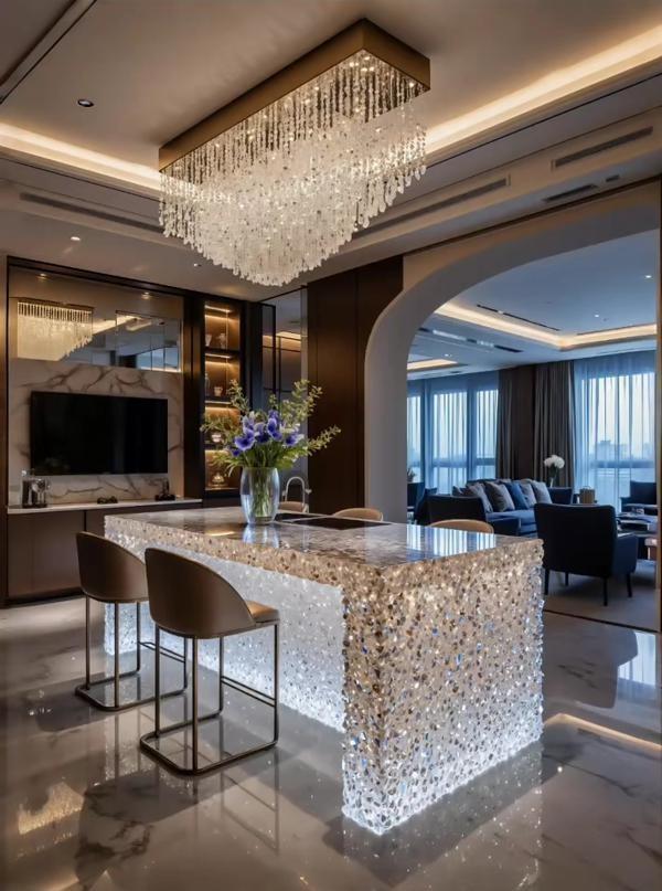 Premium Acrylic Crystal Surface — Ultra-Lux LED Island Counter