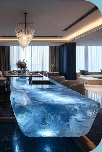 Arctic Core Crystal Dining Table | LED Ice-Inspired Synthetic Crystal Furniture