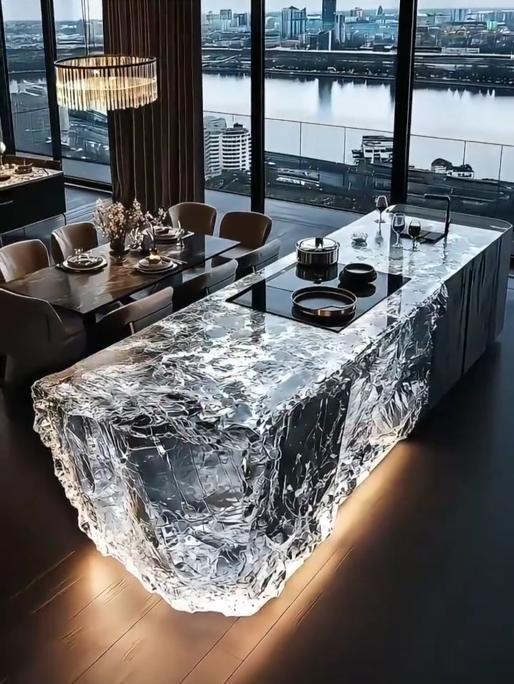 Fluid Echo Sculptural Crystal Kitchen Island