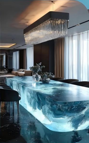 Arctic Core Crystal Dining Table | LED Ice-Inspired Synthetic Crystal Furniture