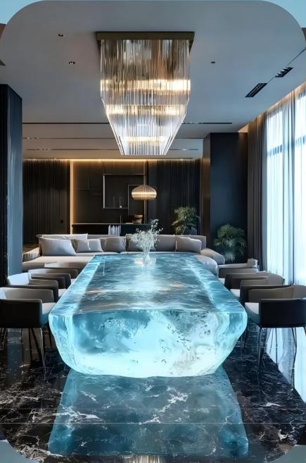Arctic Core Crystal Dining Table | LED Ice-Inspired Synthetic Crystal Furniture