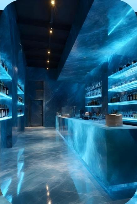 Glacier Blue Crystal Bar Counter | Synthetic Ice-Blue LED Bar Table